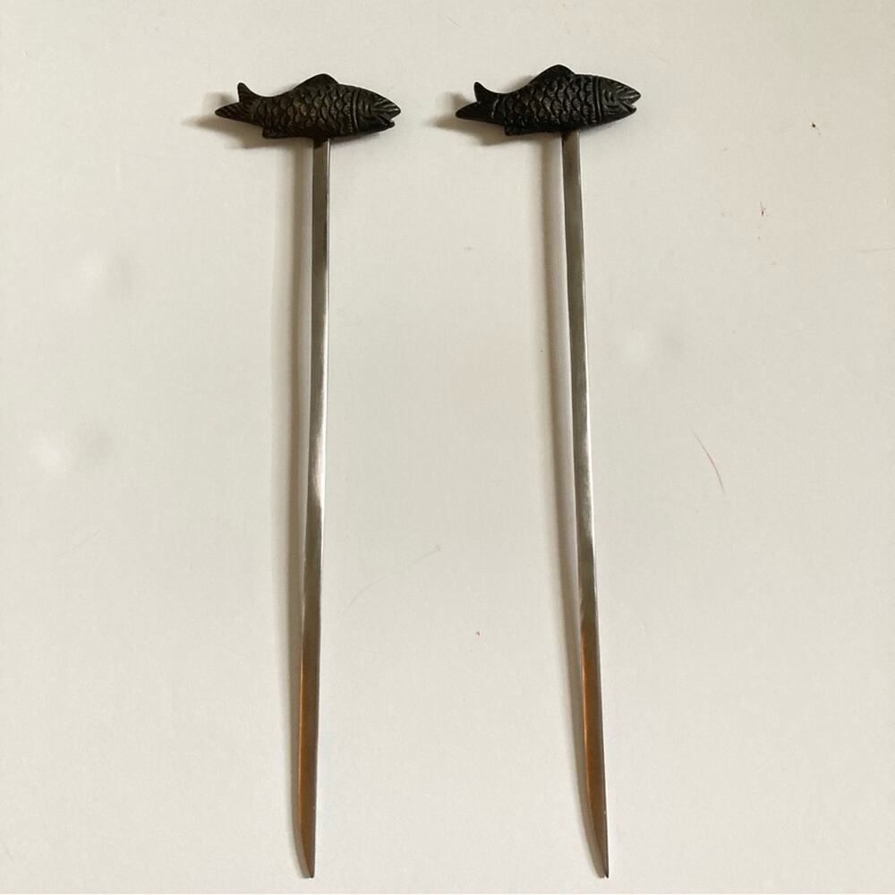 Pewter Shish Kabob Skewers Fish Handle - Picture 5 of 7